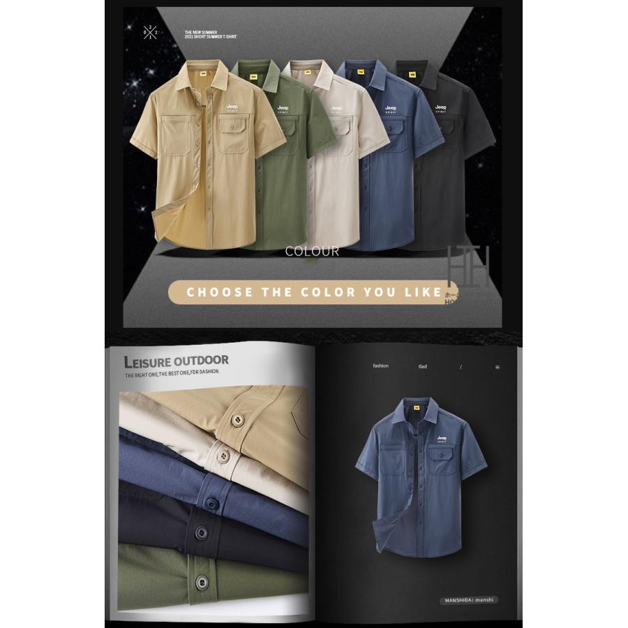 シャツ メンズ 半袖 ナイロンシャツ ストレッチ ポケット付き おしゃれ ワンポイント ワークシャツ ウトドア キャンプ 涼しい スポーツ ゴルフ ワークシャツ | ホームアイホーム | 08