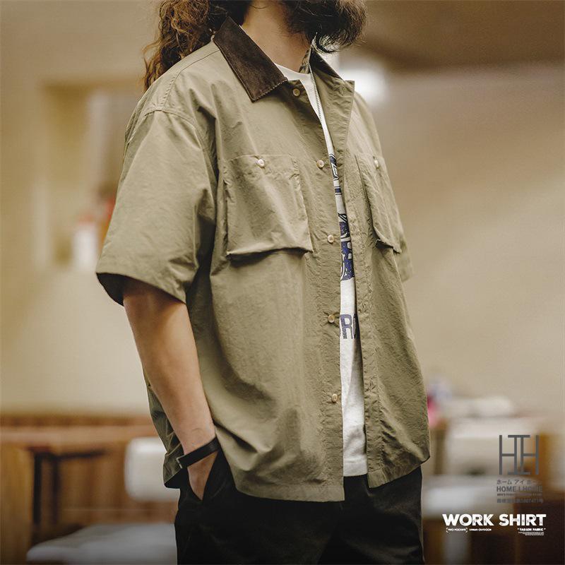 ワークシャツ ナイロンシャツ シャツ メンズ 半袖 コーデュロイ襟 Talon 撥水 オーバーサイズ 大きいサイズ おしゃれ 2ポケット ミリタリー 超軽量 カジュアル | ホームアイホーム | 13