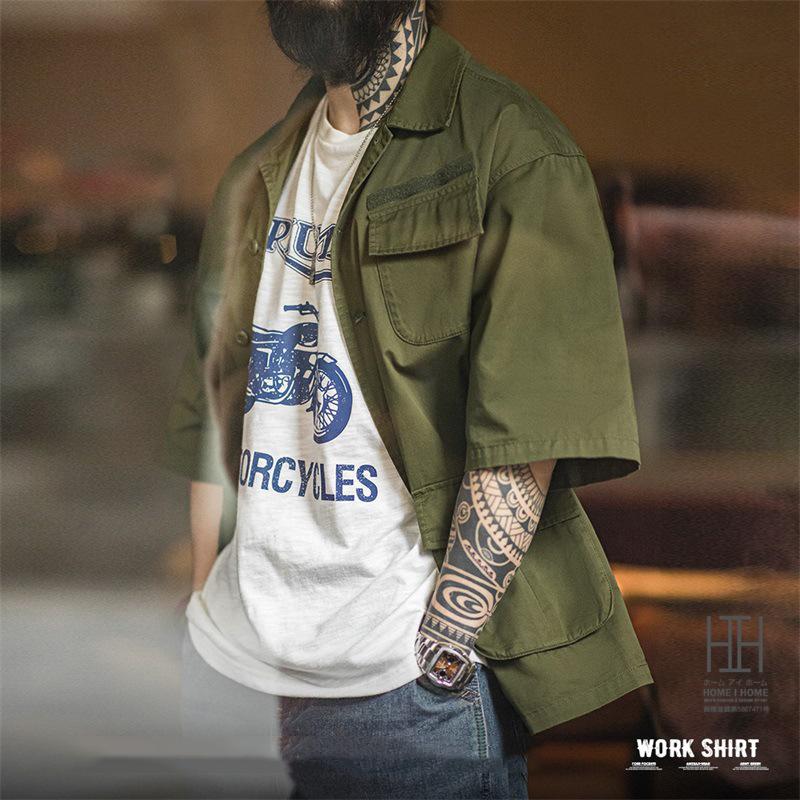 ワークシャツ ミリタリーシャツ シャツ メンズ 半袖 4ポケット 綿 100 大きいサイズ オーバーサイズ おしゃれ シャツジャケット アメカジ メンズシャツ | ホームアイホーム