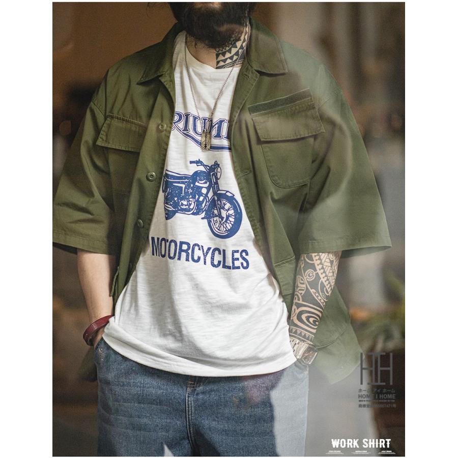 ワークシャツ ミリタリーシャツ シャツ メンズ 半袖 4ポケット 綿 100 大きいサイズ オーバーサイズ おしゃれ シャツジャケット アメカジ メンズシャツ | ホームアイホーム | 10