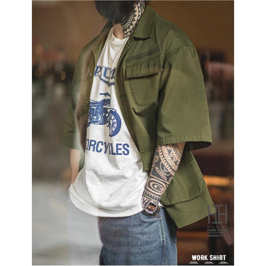 ワークシャツ ミリタリーシャツ シャツ メンズ 半袖 4ポケット 綿 100 大きいサイズ オーバーサイズ おしゃれ シャツジャケット アメカジ メンズシャツ | ホームアイホーム | 11