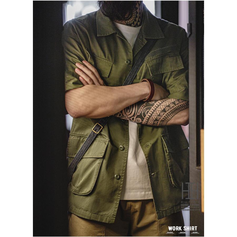 ワークシャツ ミリタリーシャツ シャツ メンズ 半袖 4ポケット 綿 100 大きいサイズ オーバーサイズ おしゃれ シャツジャケット アメカジ メンズシャツ | ホームアイホーム | 12