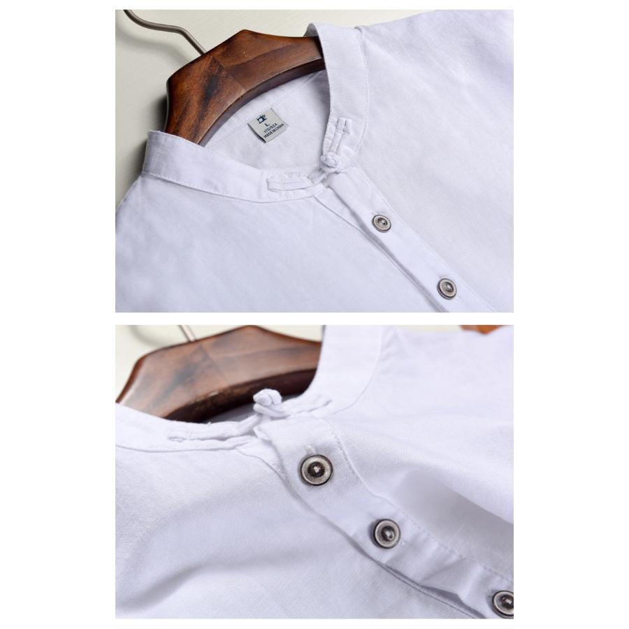 リネンシャツ メンズ 無地 半袖 麻綿 白シャツ シャツ カジュアル | ホームアイホーム | 08
