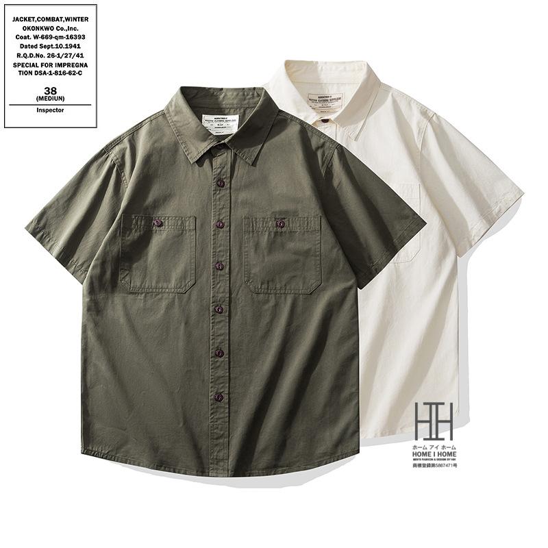 ワークシャツ 半袖 メンズ シャツ アメカジ カジュアル 半袖シャツ 綿100 おしゃれ 両ポケット ミリタリー系 無地 トップス 涼しい メンズシャツ 夏服 夏物 | ホームアイホーム