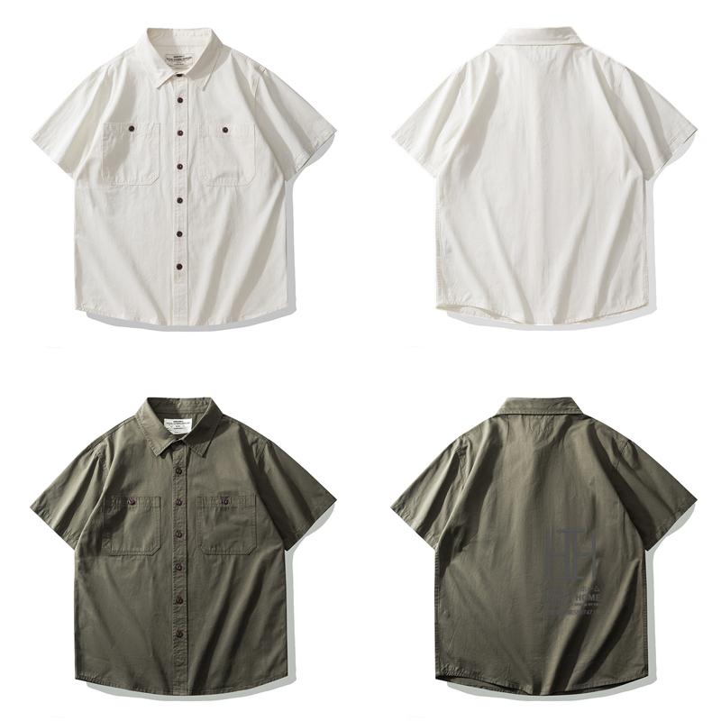 ワークシャツ 半袖 メンズ シャツ アメカジ カジュアル 半袖シャツ 綿100 おしゃれ 両ポケット ミリタリー系 無地 トップス 涼しい メンズシャツ 夏服 夏物 | ホームアイホーム | 03