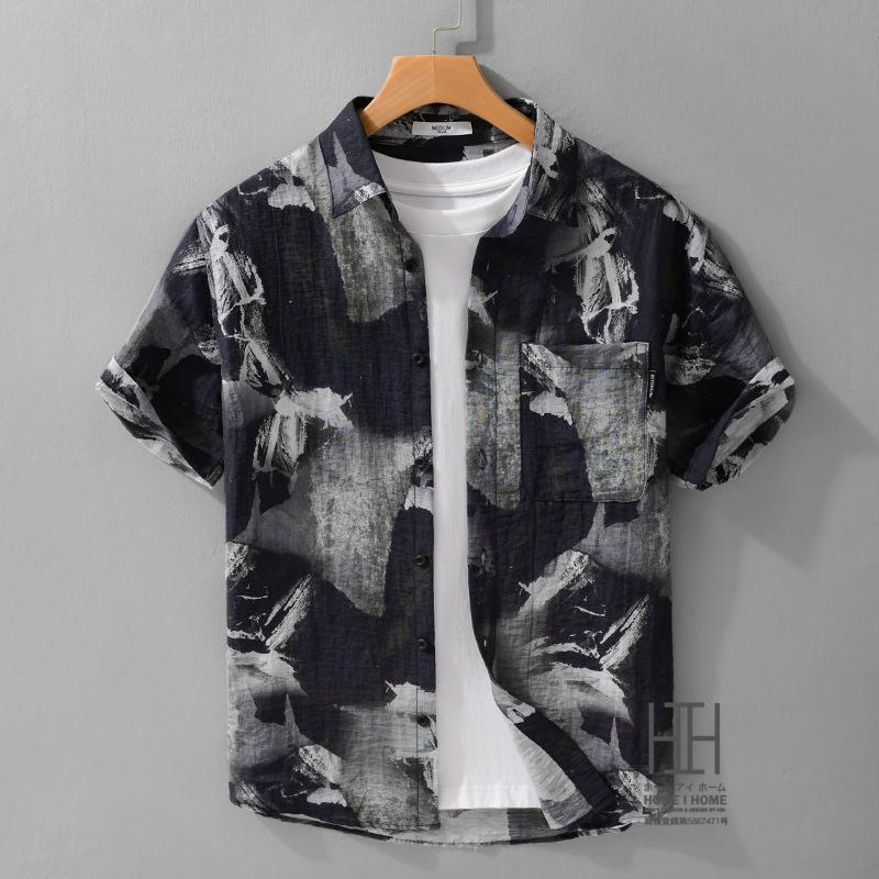 アロハシャツ メンズ 半袖 レーヨンシャツ 柄シャツ カジュアルシャツ ハワイアン リネンシャツ 総柄 レーヨン 麻混紡 涼しい ポケット付き おしゃれ ひんやり | ホームアイホーム