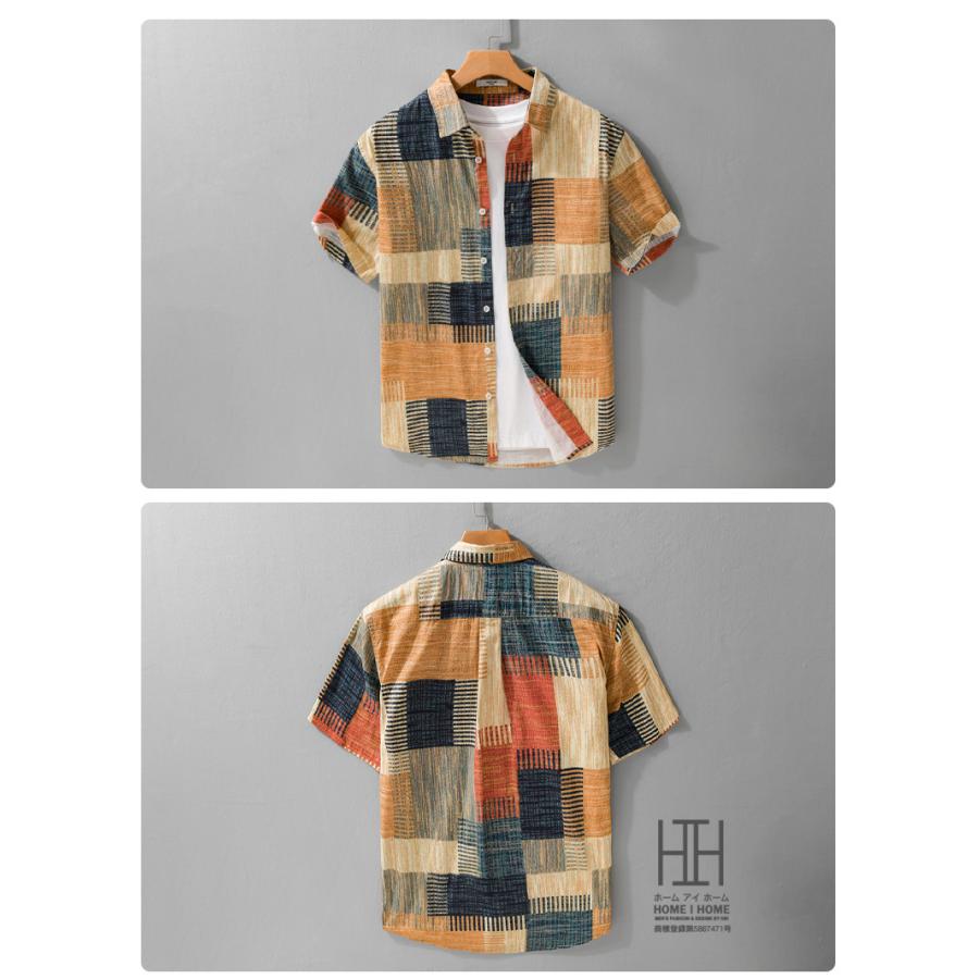 アロハシャツ プリント 半袖シャツ メンズ カジュアルシャツ リゾート アウトドア フィット 半袖 綿100％ クール 柄シャツ おしゃれ カラー配色 羽織り 柔らかい | ホームアイホーム | 09