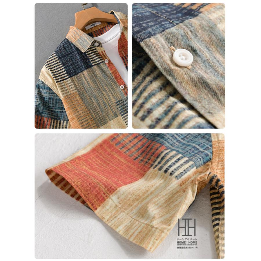 アロハシャツ プリント 半袖シャツ メンズ カジュアルシャツ リゾート アウトドア フィット 半袖 綿100％ クール 柄シャツ おしゃれ カラー配色 羽織り 柔らかい | ホームアイホーム | 11