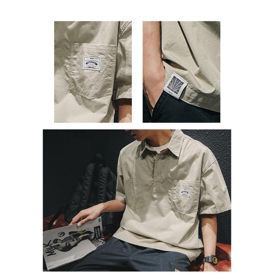 ワークシャツ メンズ オーバーシャツ ゆったり シャツ アメカジ 半袖 ポケット シンプル ベーシック シャツジャケット 夏 | ホームアイホーム | 07