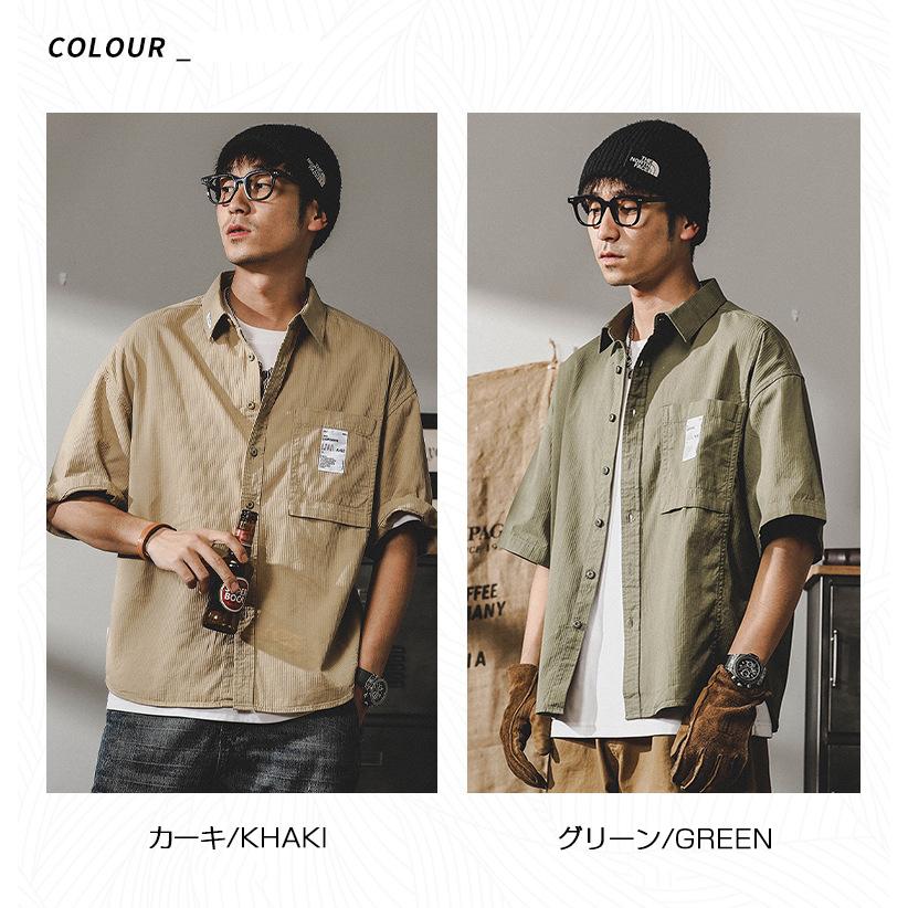 ワークシャツ レトロ カッコイイ ポケットあり ビッグシルエット 半袖 シャツ メンズ ゆったり ドロップショルダー アメカジ アウトドア | ホームアイホーム | 01