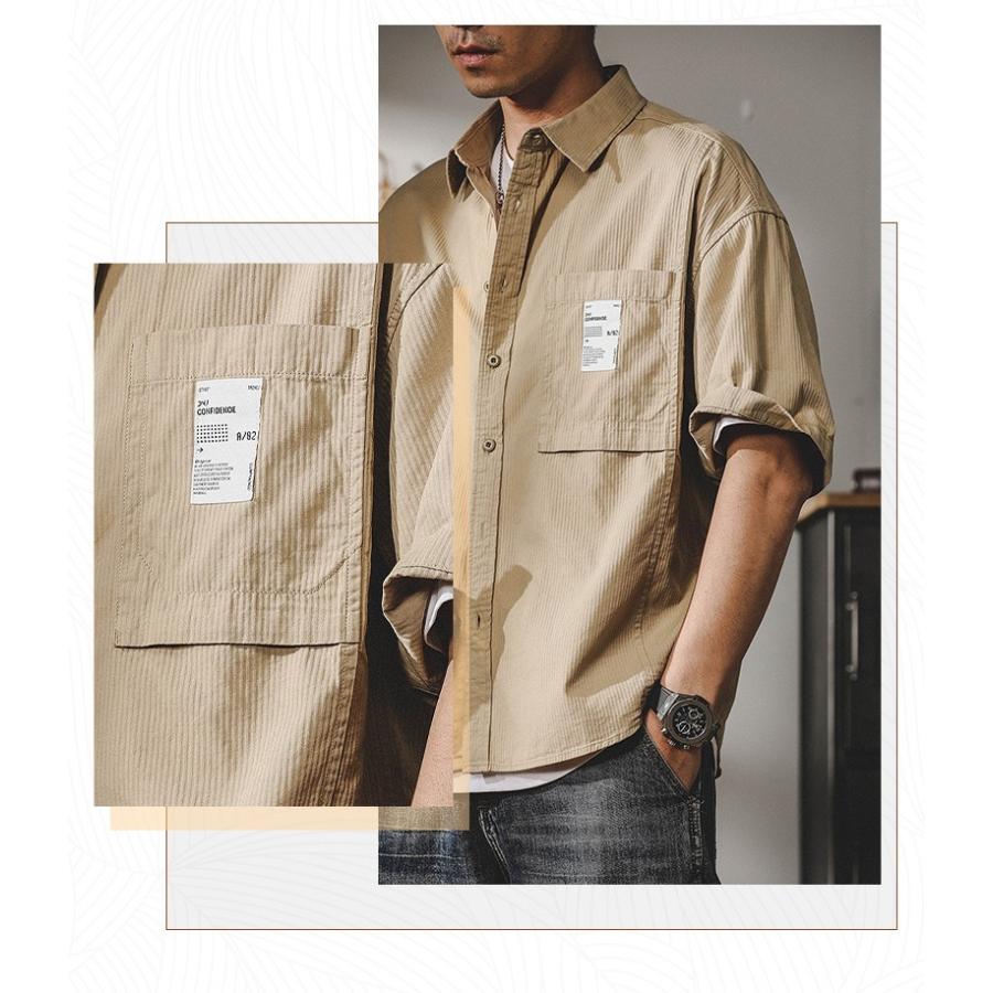 ワークシャツ レトロ カッコイイ ポケットあり ビッグシルエット 半袖 シャツ メンズ ゆったり ドロップショルダー アメカジ アウトドア | ホームアイホーム | 10