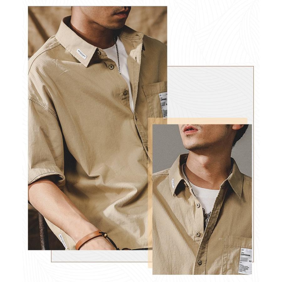 ワークシャツ レトロ カッコイイ ポケットあり ビッグシルエット 半袖 シャツ メンズ ゆったり ドロップショルダー アメカジ アウトドア | ホームアイホーム | 11