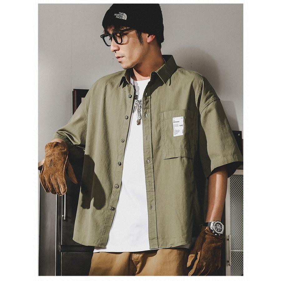 ワークシャツ レトロ カッコイイ ポケットあり ビッグシルエット 半袖 シャツ メンズ ゆったり ドロップショルダー アメカジ アウトドア | ホームアイホーム | 13