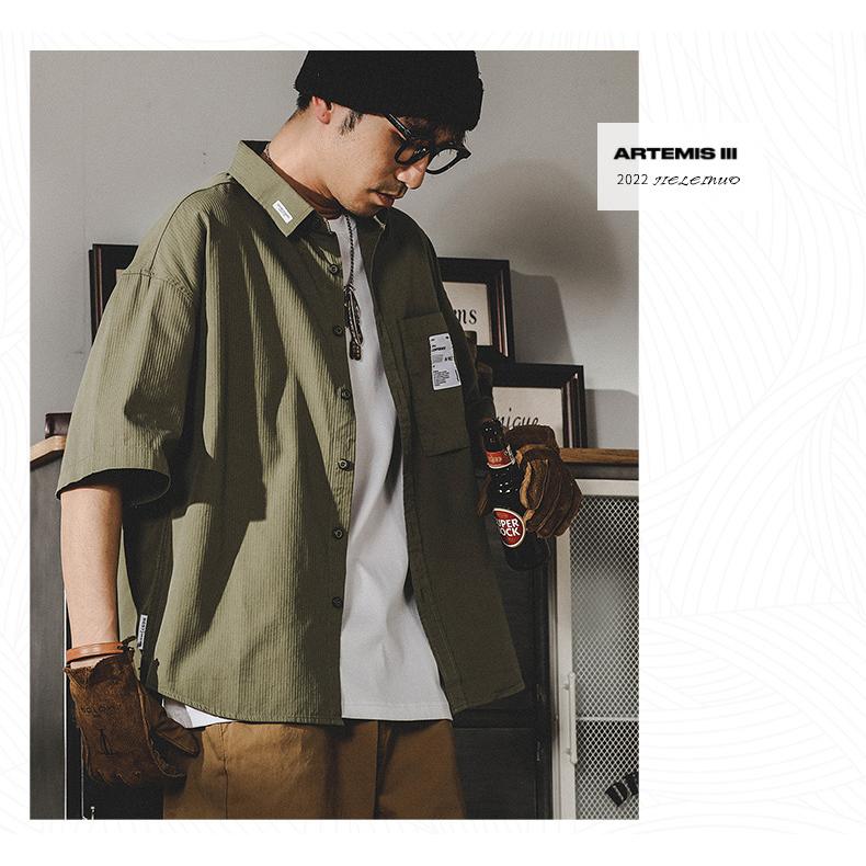 ワークシャツ レトロ カッコイイ ポケットあり ビッグシルエット 半袖 シャツ メンズ ゆったり ドロップショルダー アメカジ アウトドア | ホームアイホーム | 14