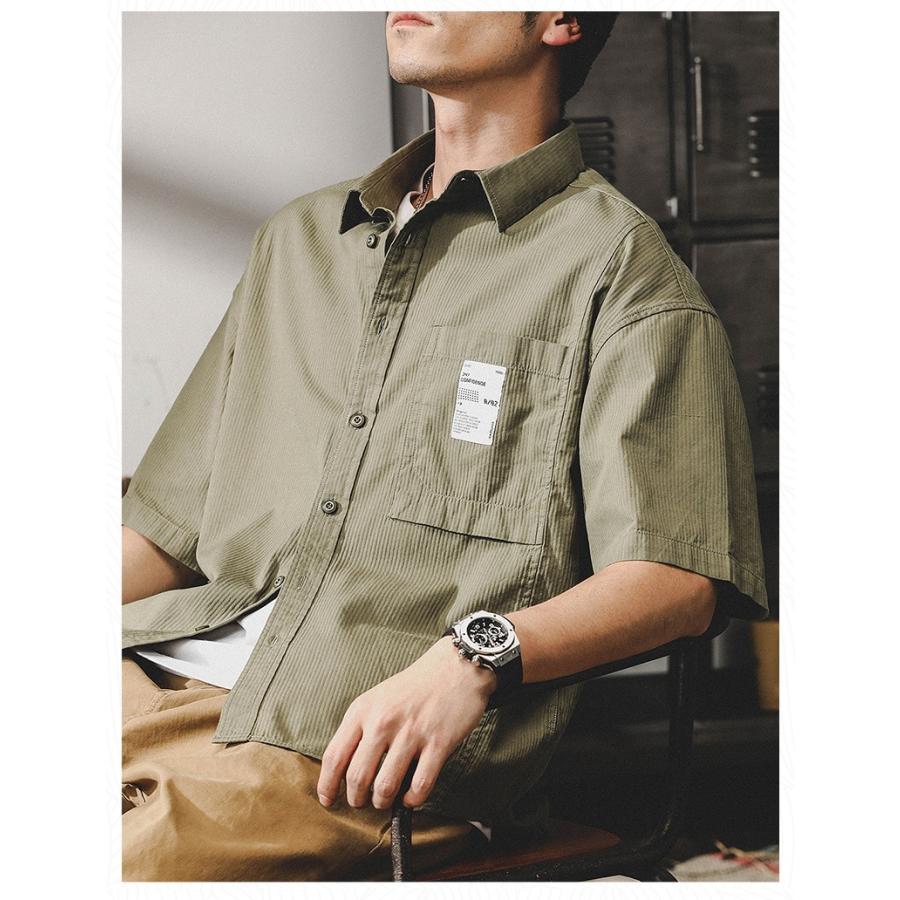 ワークシャツ レトロ カッコイイ ポケットあり ビッグシルエット 半袖 シャツ メンズ ゆったり ドロップショルダー アメカジ アウトドア | ホームアイホーム | 16