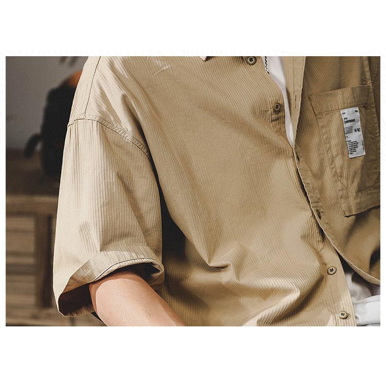 ワークシャツ レトロ カッコイイ ポケットあり ビッグシルエット 半袖 シャツ メンズ ゆったり ドロップショルダー アメカジ アウトドア | ホームアイホーム | 18