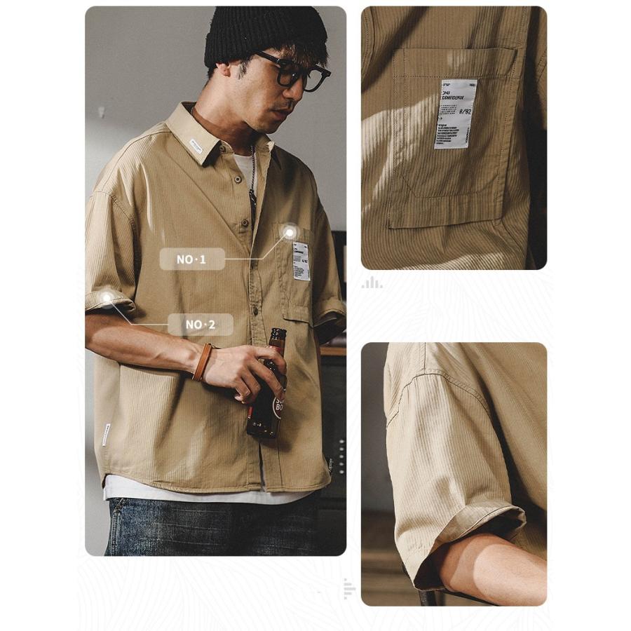ワークシャツ レトロ カッコイイ ポケットあり ビッグシルエット 半袖 シャツ メンズ ゆったり ドロップショルダー アメカジ アウトドア | ホームアイホーム | 03