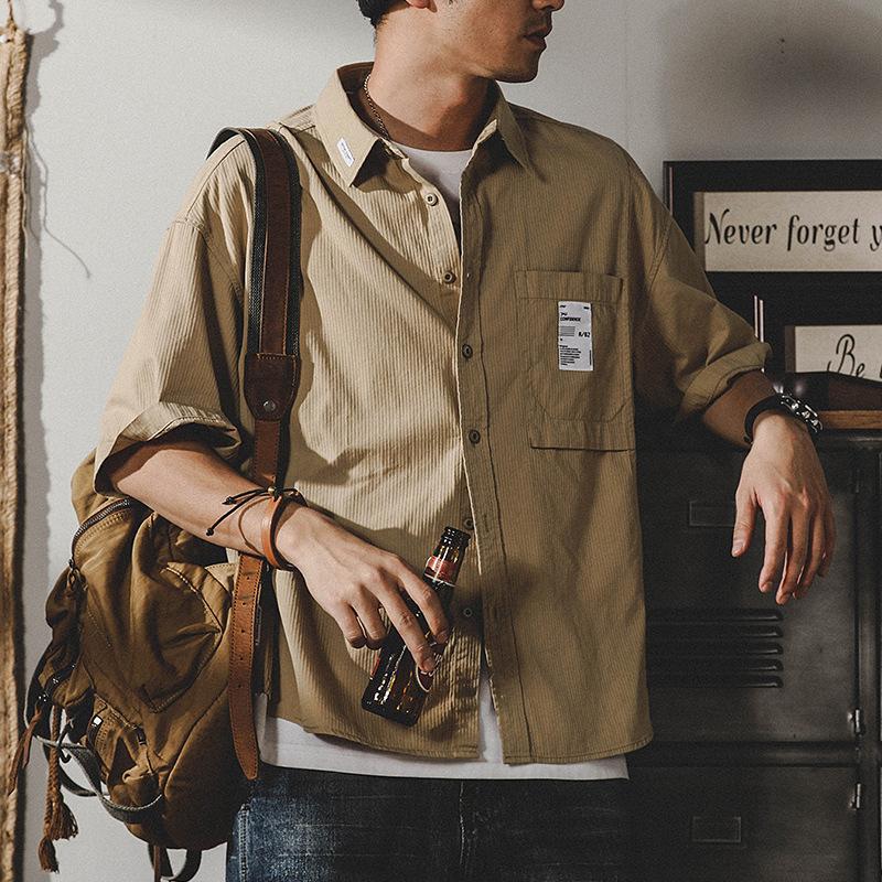 ワークシャツ レトロ カッコイイ ポケットあり ビッグシルエット 半袖 シャツ メンズ ゆったり ドロップショルダー アメカジ アウトドア | ホームアイホーム | 04
