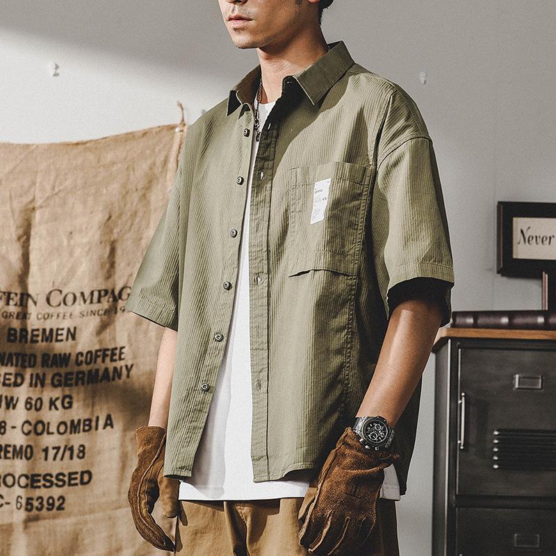ワークシャツ レトロ カッコイイ ポケットあり ビッグシルエット 半袖 シャツ メンズ ゆったり ドロップショルダー アメカジ アウトドア | ホームアイホーム | 06
