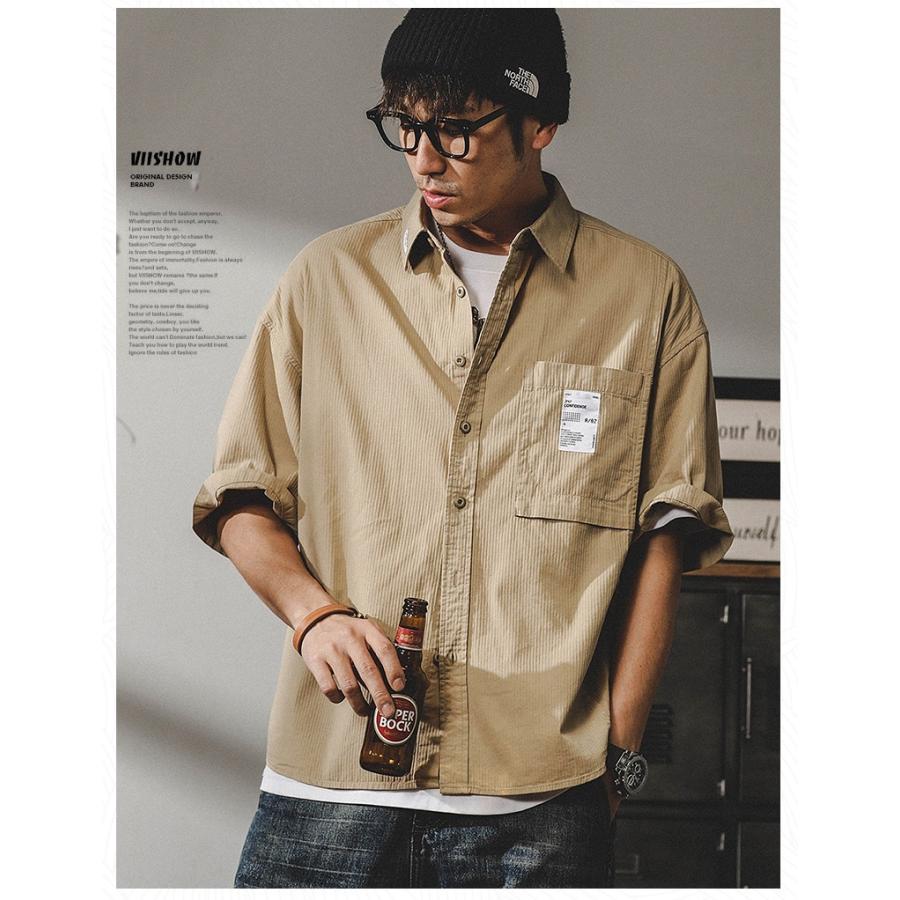 ワークシャツ レトロ カッコイイ ポケットあり ビッグシルエット 半袖 シャツ メンズ ゆったり ドロップショルダー アメカジ アウトドア | ホームアイホーム | 08