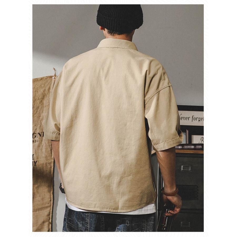 ワークシャツ レトロ カッコイイ ポケットあり ビッグシルエット 半袖 シャツ メンズ ゆったり ドロップショルダー アメカジ アウトドア | ホームアイホーム | 09