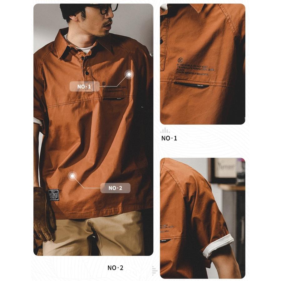 ワークシャツ メンズ オーバーシャツ ゆったり シャツ アメカジ 半袖 ラグランスリーブ ヘンリーネック ベーシック シャツジャケット 夏 | ホームアイホーム | 04