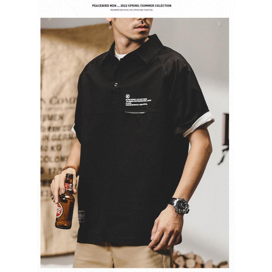 ワークシャツ メンズ オーバーシャツ ゆったり シャツ アメカジ 半袖 ラグランスリーブ ヘンリーネック ベーシック シャツジャケット 夏 | ホームアイホーム | 14