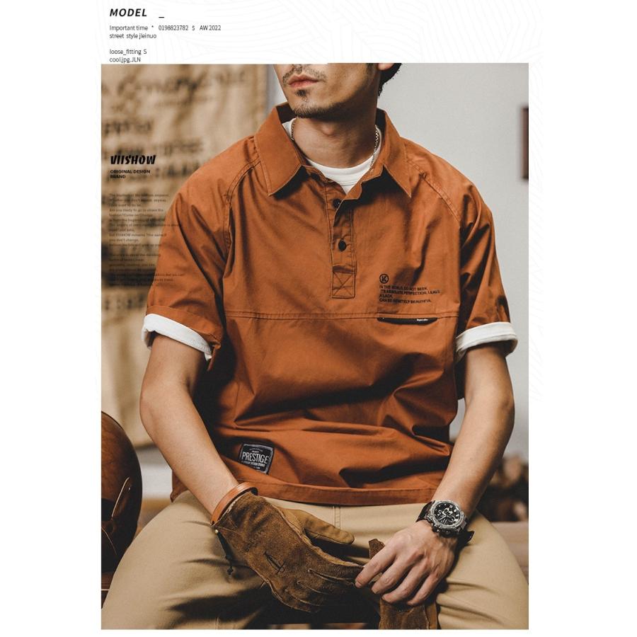 ワークシャツ メンズ オーバーシャツ ゆったり シャツ アメカジ 半袖 ラグランスリーブ ヘンリーネック ベーシック シャツジャケット 夏 | ホームアイホーム | 05