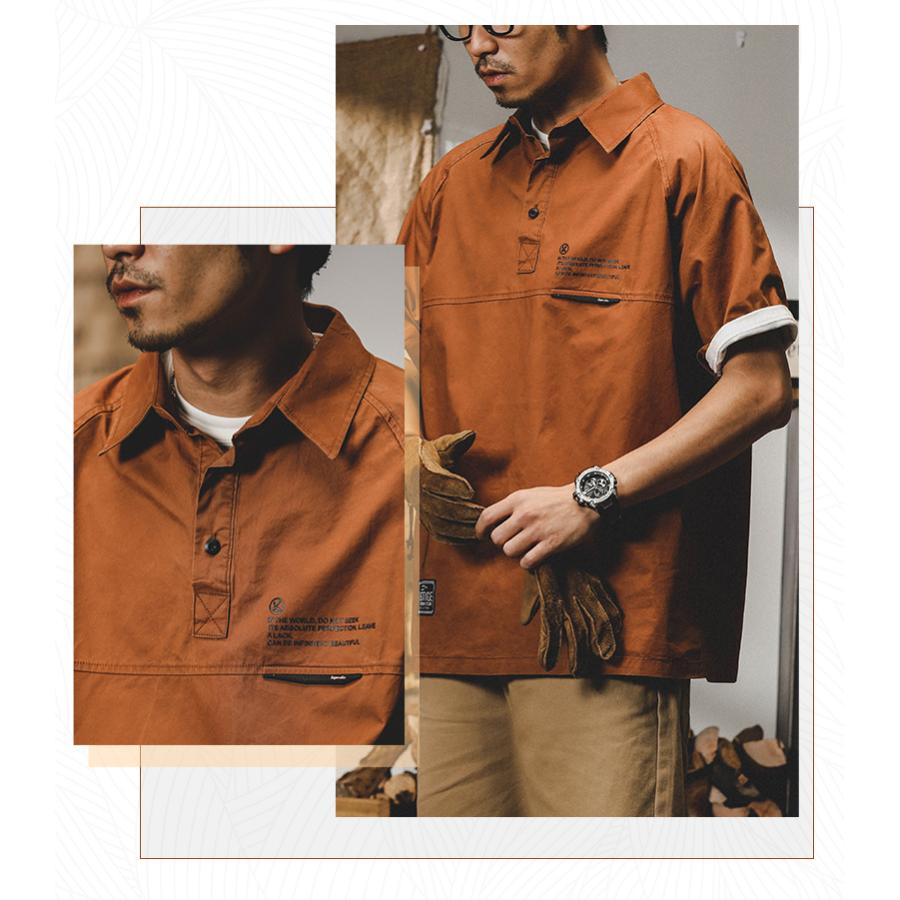 ワークシャツ メンズ オーバーシャツ ゆったり シャツ アメカジ 半袖 ラグランスリーブ ヘンリーネック ベーシック シャツジャケット 夏 | ホームアイホーム | 07