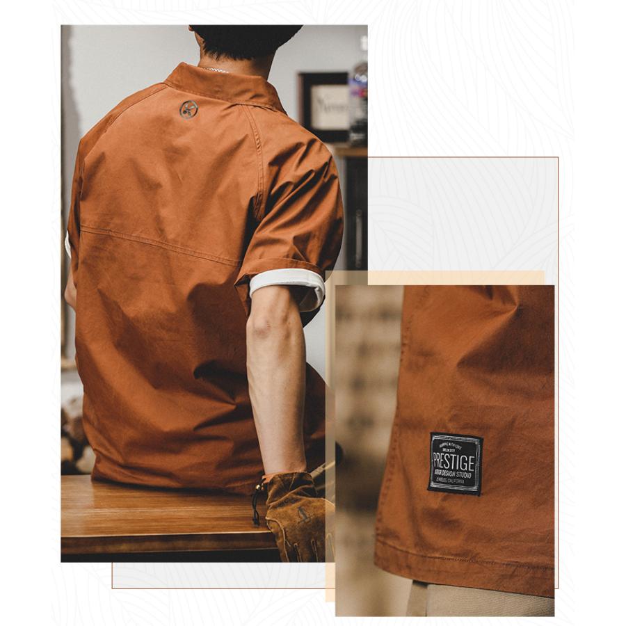 ワークシャツ メンズ オーバーシャツ ゆったり シャツ アメカジ 半袖 ラグランスリーブ ヘンリーネック ベーシック シャツジャケット 夏 | ホームアイホーム | 08