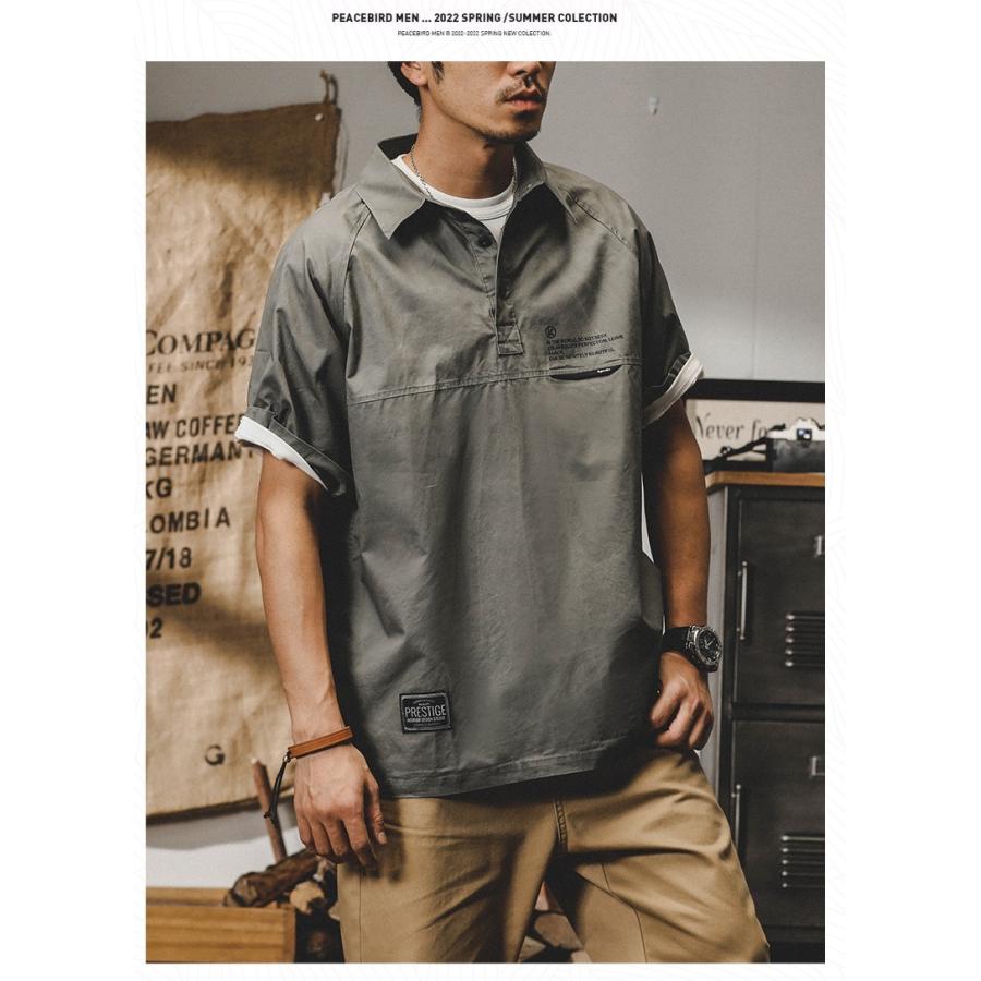 ワークシャツ メンズ オーバーシャツ ゆったり シャツ アメカジ 半袖 ラグランスリーブ ヘンリーネック ベーシック シャツジャケット 夏 | ホームアイホーム | 10