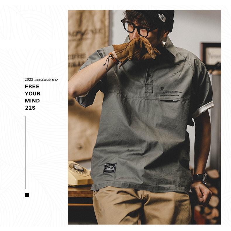 ワークシャツ メンズ オーバーシャツ ゆったり シャツ アメカジ 半袖 ラグランスリーブ ヘンリーネック ベーシック シャツジャケット 夏 | ホームアイホーム | 11