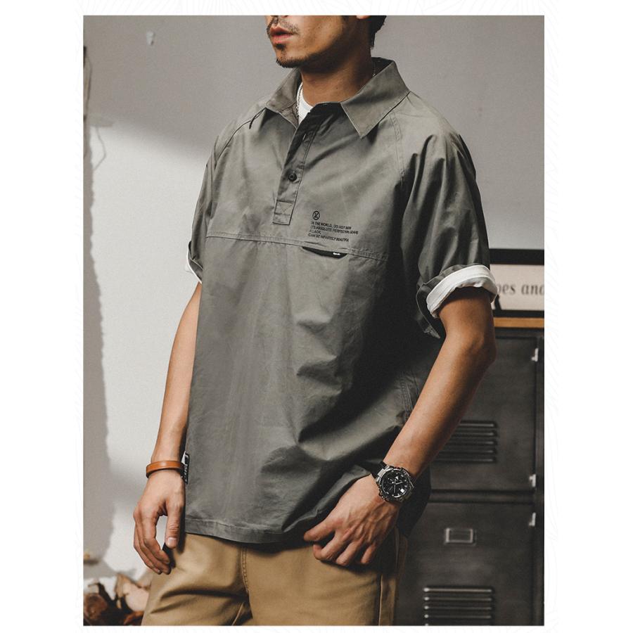 ワークシャツ メンズ オーバーシャツ ゆったり シャツ アメカジ 半袖 ラグランスリーブ ヘンリーネック ベーシック シャツジャケット 夏 | ホームアイホーム | 12