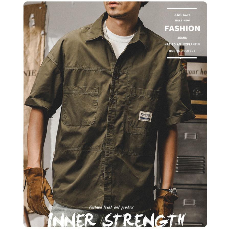 シャツ 半袖 アメカジ メンズ ポケット ベーシック シンプル ワークシャツゆったり オーバーシャツ シャツジャケット 夏 | ホームアイホーム | 03