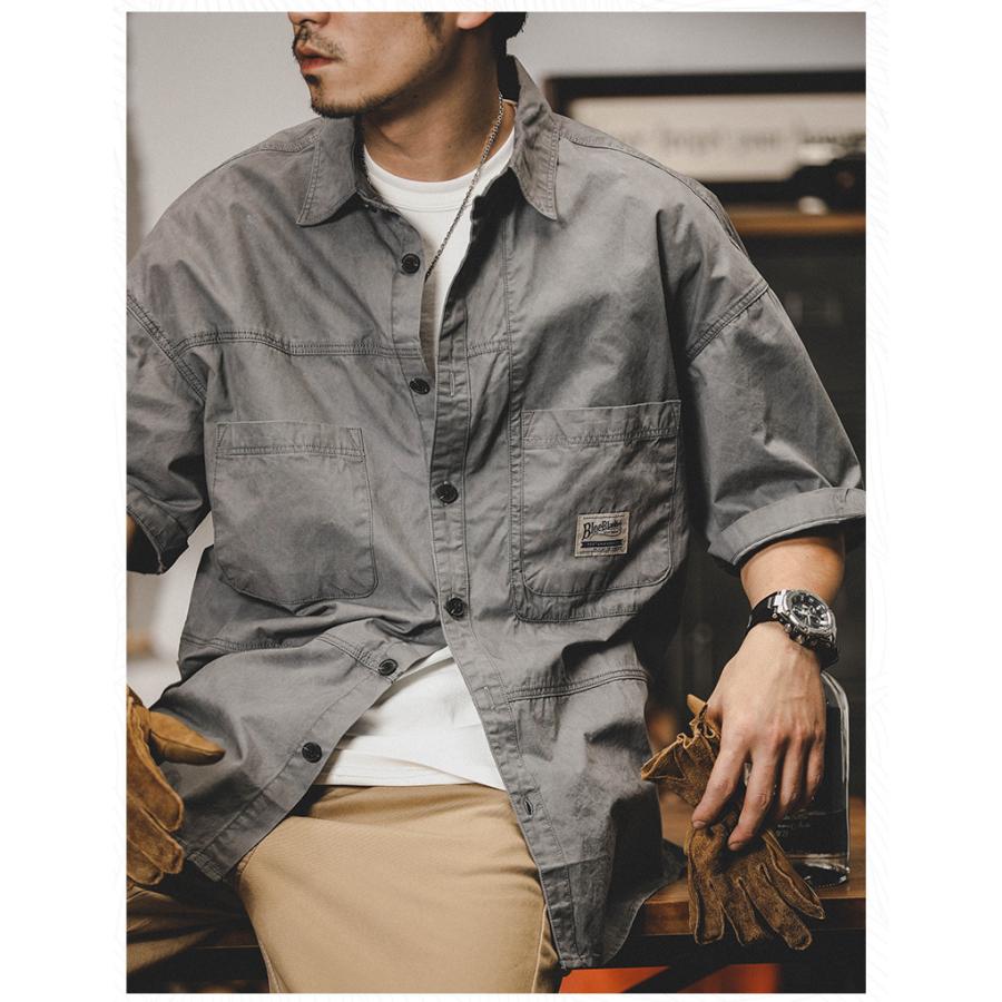 シャツ 半袖 アメカジ メンズ ポケット ベーシック シンプル ワークシャツゆったり オーバーシャツ シャツジャケット 夏 | ホームアイホーム | 19