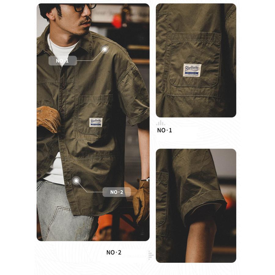 シャツ 半袖 アメカジ メンズ ポケット ベーシック シンプル ワークシャツゆったり オーバーシャツ シャツジャケット 夏 | ホームアイホーム | 05