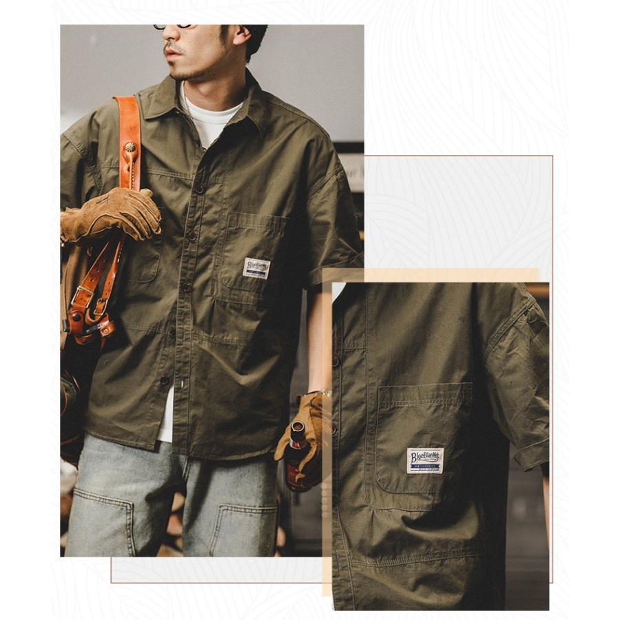 シャツ 半袖 アメカジ メンズ ポケット ベーシック シンプル ワークシャツゆったり オーバーシャツ シャツジャケット 夏 | ホームアイホーム | 09