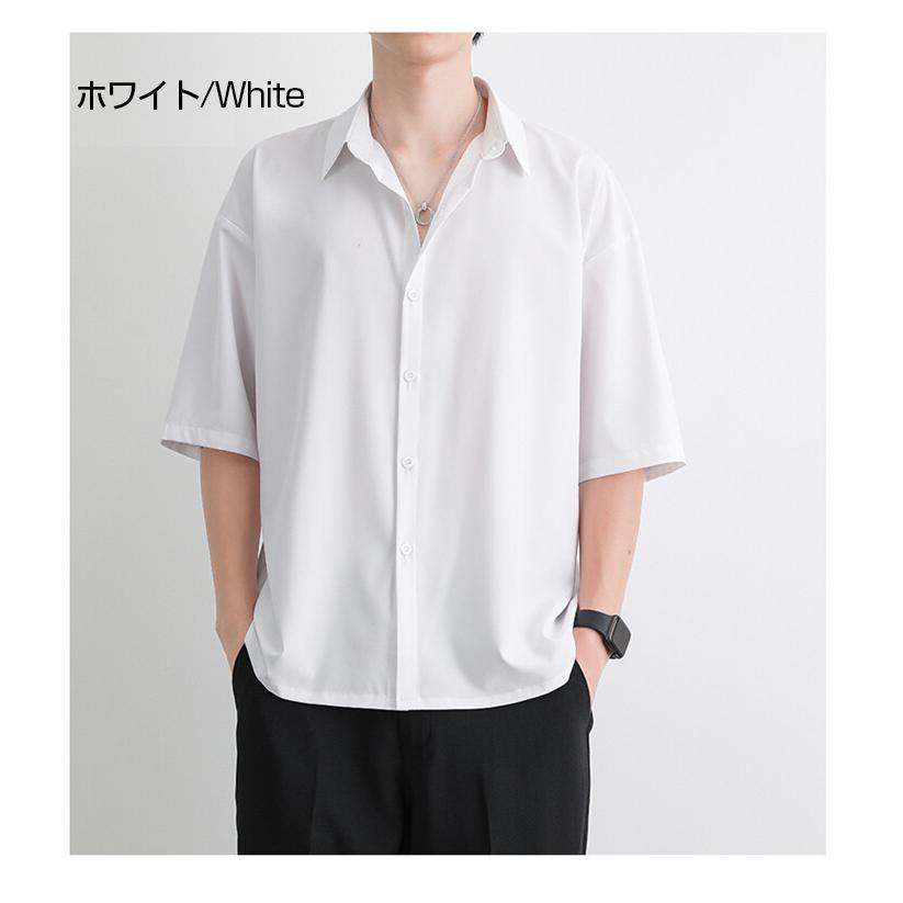 白シャツ カジュアルシャツ メンズ 開襟シャツ 五分袖 ビッグシルエット ストレッチ オーバーサイズ 涼感 ゆったり 涼しい 爽快 サマー ストリート お兄系 | ホームアイホーム | 10