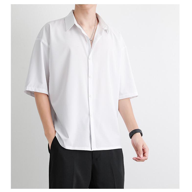 白シャツ カジュアルシャツ メンズ 開襟シャツ 五分袖 ビッグシルエット ストレッチ オーバーサイズ 涼感 ゆったり 涼しい 爽快 サマー ストリート お兄系 | ホームアイホーム | 11