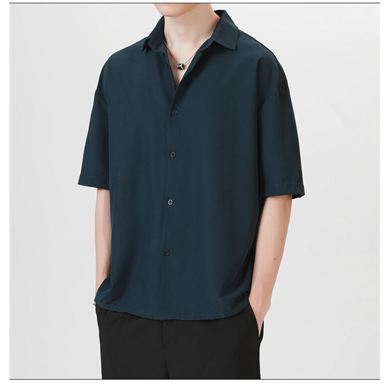 白シャツ カジュアルシャツ メンズ 開襟シャツ 五分袖 ビッグシルエット ストレッチ オーバーサイズ 涼感 ゆったり 涼しい 爽快 サマー ストリート お兄系 | ホームアイホーム | 13