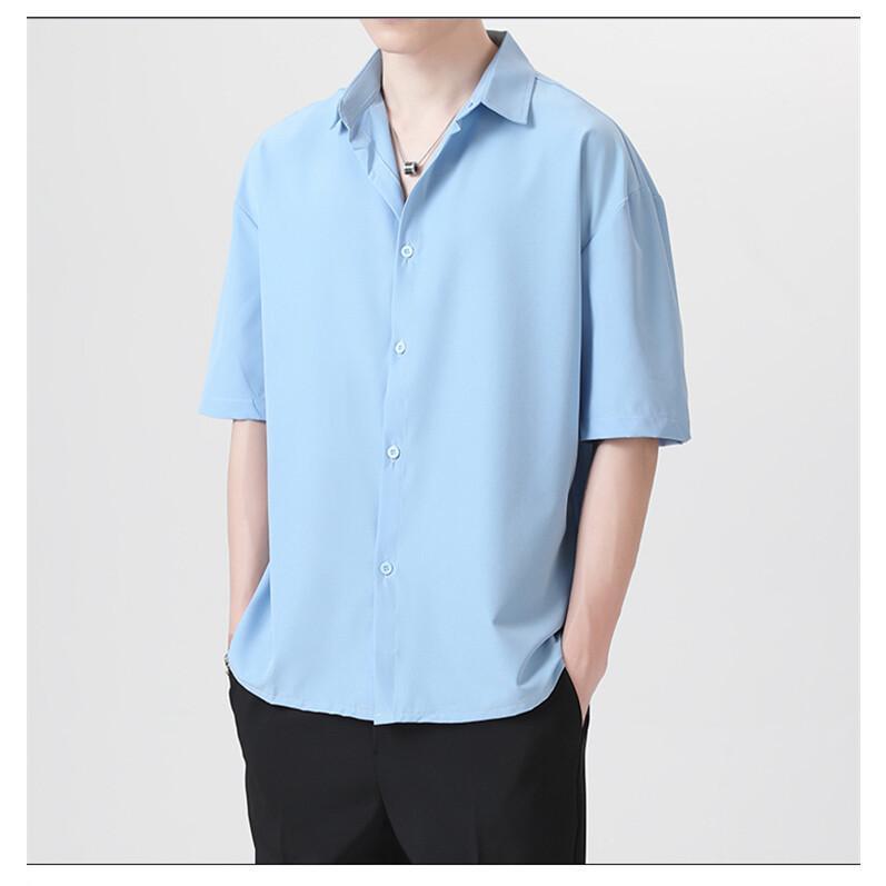 白シャツ カジュアルシャツ メンズ 開襟シャツ 五分袖 ビッグシルエット ストレッチ オーバーサイズ 涼感 ゆったり 涼しい 爽快 サマー ストリート お兄系 | ホームアイホーム | 17