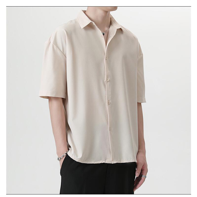 白シャツ カジュアルシャツ メンズ 開襟シャツ 五分袖 ビッグシルエット ストレッチ オーバーサイズ 涼感 ゆったり 涼しい 爽快 サマー ストリート お兄系 | ホームアイホーム | 19