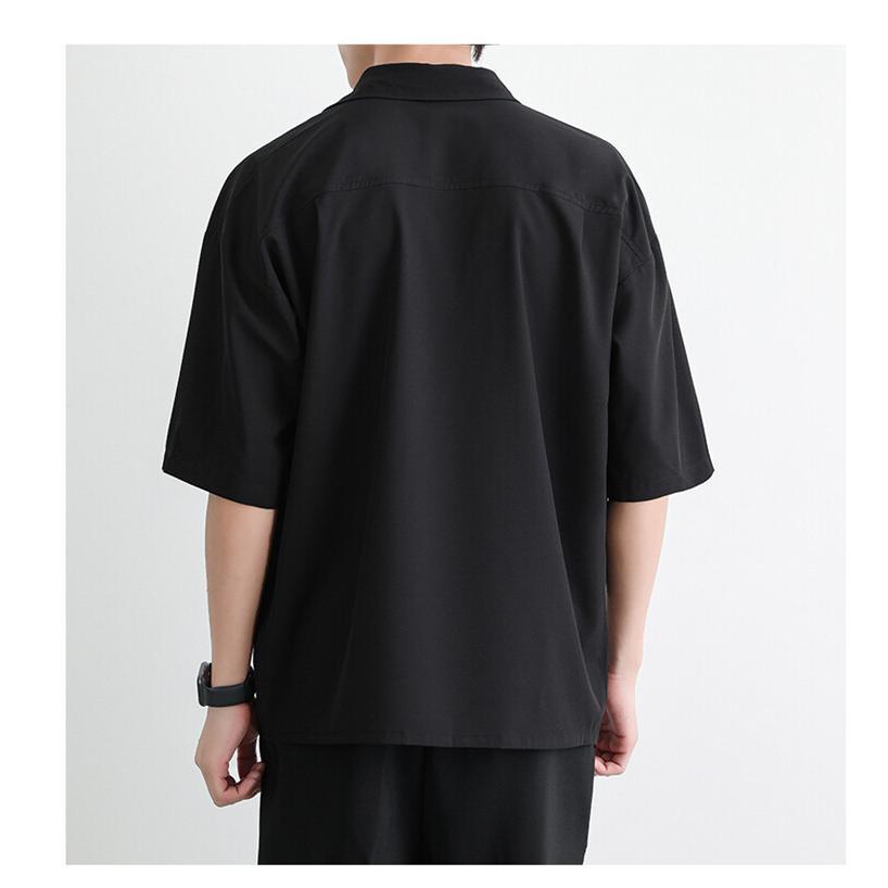 白シャツ カジュアルシャツ メンズ 開襟シャツ 五分袖 ビッグシルエット ストレッチ オーバーサイズ 涼感 ゆったり 涼しい 爽快 サマー ストリート お兄系 | ホームアイホーム | 07