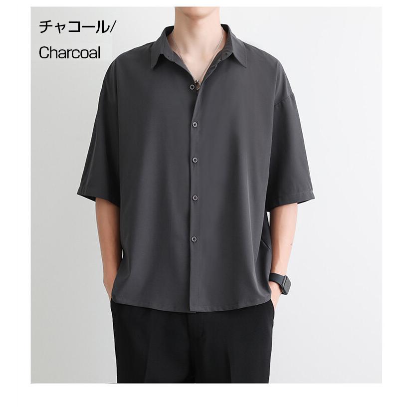 白シャツ カジュアルシャツ メンズ 開襟シャツ 五分袖 ビッグシルエット ストレッチ オーバーサイズ 涼感 ゆったり 涼しい 爽快 サマー ストリート お兄系 | ホームアイホーム | 08