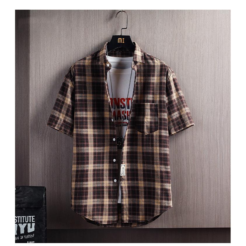 カジュアルシャツ メンズ シャツ 半袖 チェックシャツ ポケット付 マドラスチェック柄 アメカジ おしゃれ 羽織り 春夏 | ブランド登録なし | 04