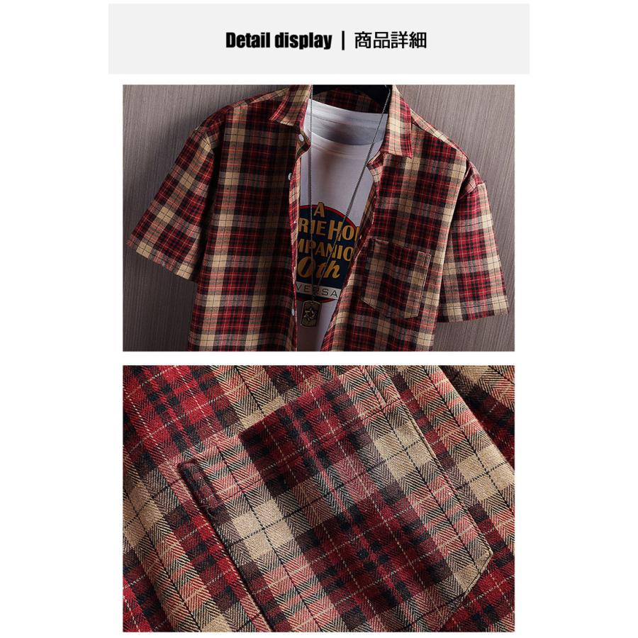 カジュアルシャツ メンズ シャツ 半袖 チェックシャツ ポケット付 マドラスチェック柄 アメカジ おしゃれ 羽織り 春夏 | ブランド登録なし | 05