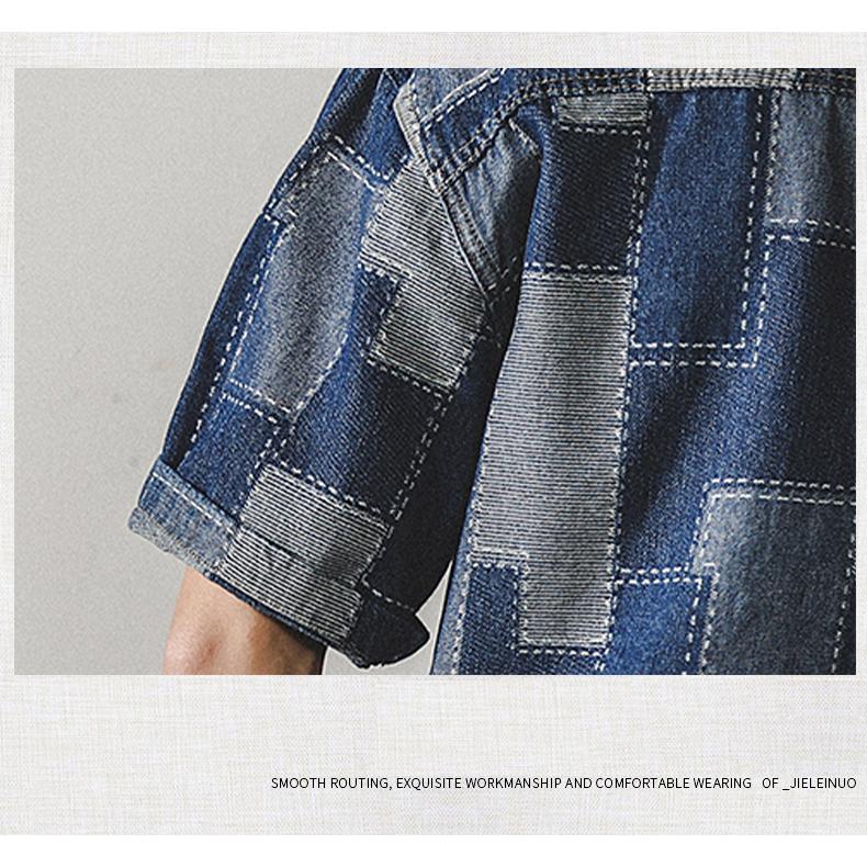 デニムシャツ メンズ アメカジ カジュアルシャツ カレッジ ダブルポケット 半袖シャツ オシャレ 柄物 トップス 羽織り 男子 ワークシャツ ウォッシュ加工 | ホームアイホーム | 15