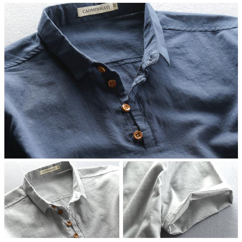 プルオーバーシャツ 白シャツ メンズ リネン 半袖 綿麻 無地 コットン ヘンリーネック カジュアル カットソー 夏 サマー | ホームアイホーム | 14