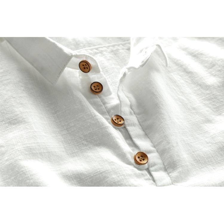 プルオーバーシャツ 白シャツ メンズ リネン 半袖 綿麻 無地 コットン ヘンリーネック カジュアル カットソー 夏 サマー | ホームアイホーム | 10