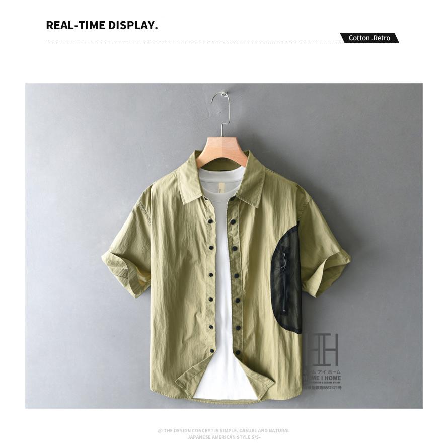 半袖シャツ メンズ ナイロンシャツ カラー配色 メンズシャツ おしゃれ スナップボタン メッシュポケット 速乾 ひんやり アウトドア トップス 羽織り 夏 夏服 | ホームアイホーム | 08